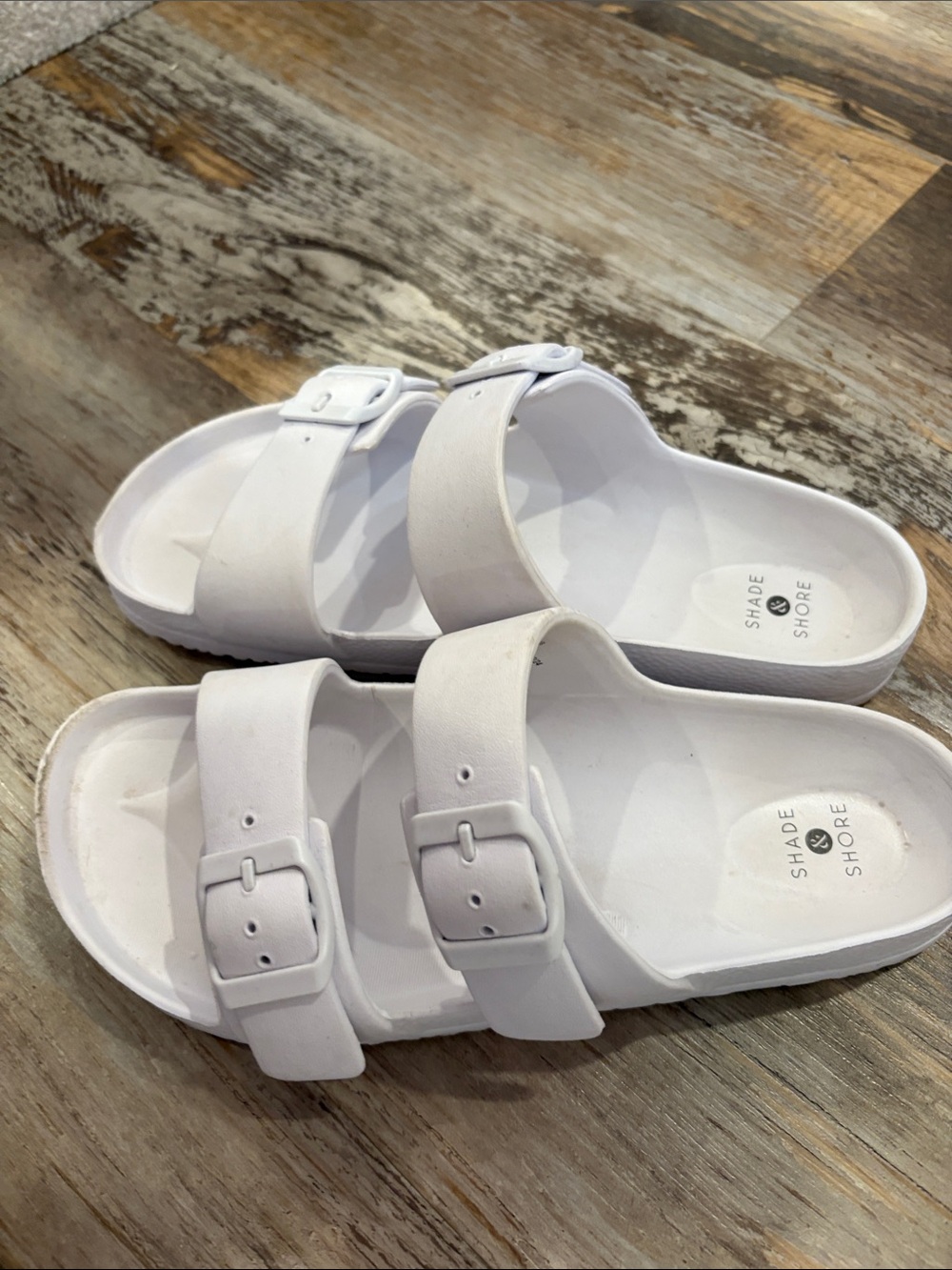 Shade & Shore Kids White Double-Buckle Slide Sandals